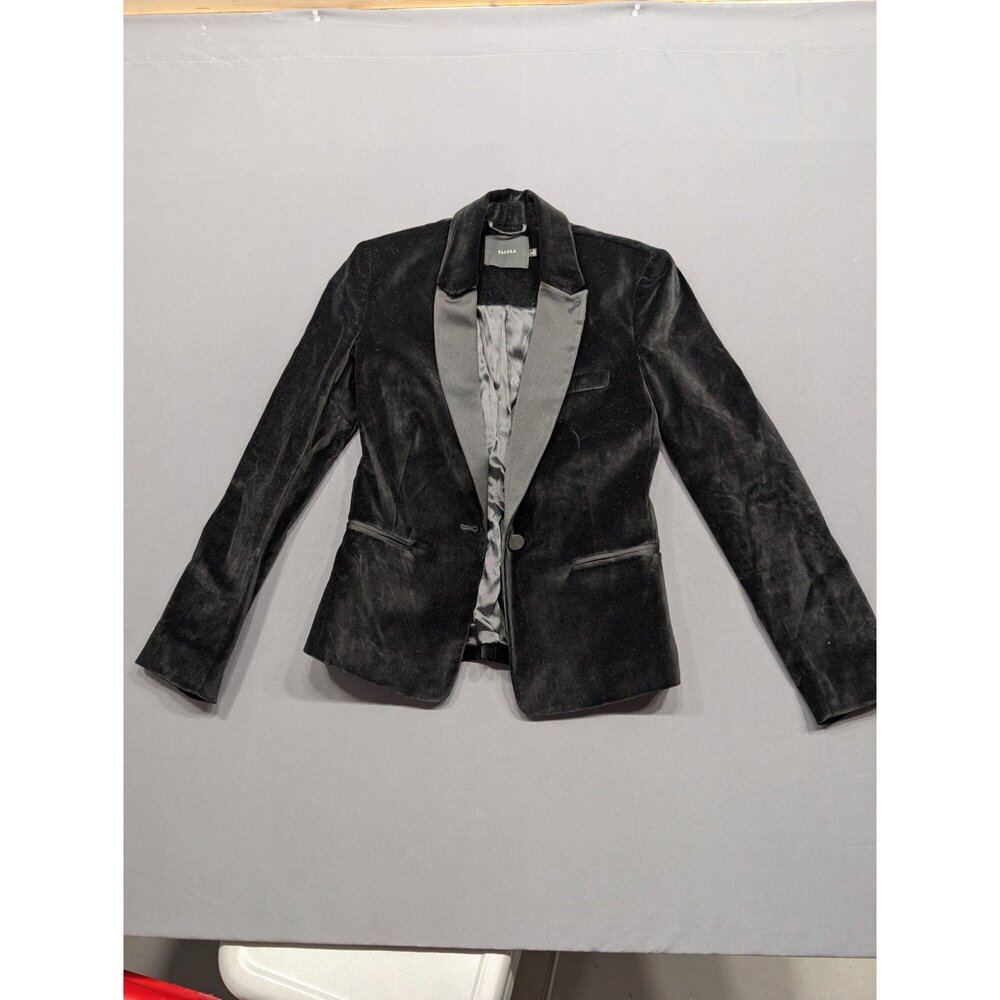Talula Black Velvet Tuxedo Blazer Size 0 Satin Lapel
